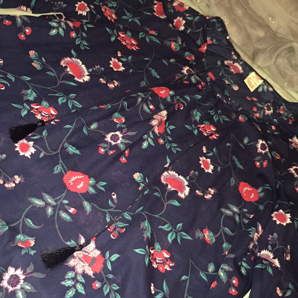 2 x navy floral tassel blouse